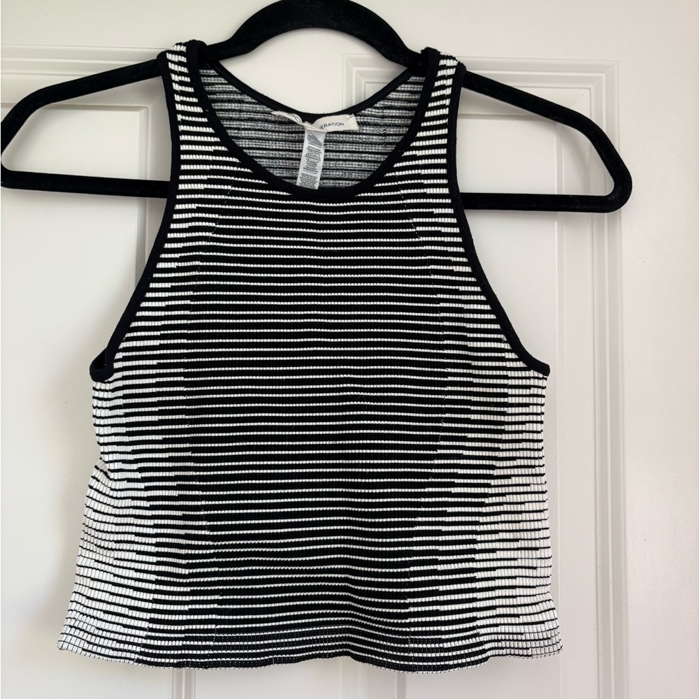 BCBGeneration Black & White Striped Ribbed Crop Tank